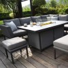 Maze Lounge Outdoor Fabric Pulse FlanelleÂ Left Handed Rectangular Corner Dining Set with Fire Pit Table