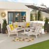 Nova Garden Furniture Vogue White Frame Corner Dining Sofa Set with Rising Table and 2 Lounge Chairs