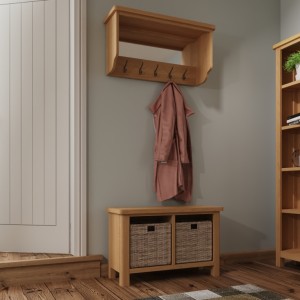 Modern White Gloss & Oak Wall Mounted Coat Hooks Rack Panel Hallway