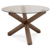 Bentley Designs Turin Clear Tempered Glass 4 Seater Dark Oak Legs Dining Table With 4 Fontana Grey Velvet Fabric Chairs