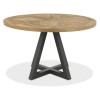 Bentley Designs Indus Rustic Oak 4 Seater Round Dining Table With 4 Fontana Tan Faux Suede Fabric Chairs
