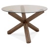 Bentley Designs Turin Clear Tempered Glass 4 Seater Dark Oak Legs Dining Table With 4 Dali Mustard Velvet Fabric Chairs