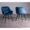 Bentley Designs Ramsay Rustic Oak Effect Melamine 6 Seater U Leg Dining Table With 4 Dali Petrol Blue Velvet Fabric Chairs