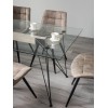 Bentley Designs Miro Clear Tempered Glass 6 Seater Dining Table with 6 Seurat Tan Faux Suede Fabric Chairs