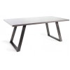 Bentley Designs Hirst grey painted tempered glass dining table with 6 fontana dark grey faux suede fabric chairs