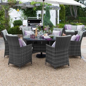 Nova Garden Furniture Sienna Grey Rattan 6 Seat Round Dining Set   