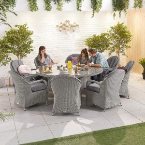 Nova Garden Furniture Leeanna White Wash Rattan 8 Seat Round Dining Set  