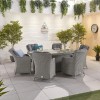 Nova Garden Furniture Camilla White Wash Rattan 6 Seat Oval Dining Set with Fire Pit