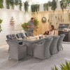Nova Garden Furniture Camilla White Wash Rattan 8 Seat Rectangular Dining Set with Fire Pit