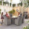 Nova Garden Furniture Thalia White Wash Rattan 6 Seat Oval Dining Set with Fire Pit Table