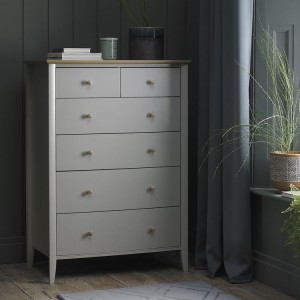 Whitby Scandi Oak Furniture Grey 6 Drawer Chest