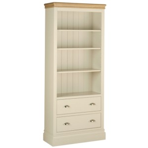 Lundy Painted Oak Furniture 6ft Bookcase with 2 Drawers