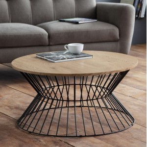 Julian Bowen Metal Furniture Jersey Round Wire Coffee Table with Oak Top