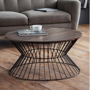 Julian Bowen Metal Furniture Jersey Round Wire Coffee Table with Walnut Top