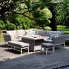 Maze Lounge Outdoor Fabric Pulse Rectangular Lead Chine Corner Dining Set with Fire Pit