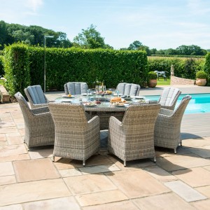 Maze Rattan Garden Furniture Oxford 8 Seat Round Fire Pit Table with Venice Chairs & Lazy Susan