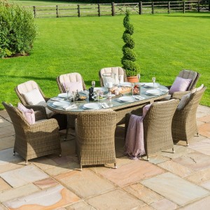 Maze Rattan Garden Furniture Winchester 8 Seat Oval Ice Bucket Dining Set with Venice Chairs 