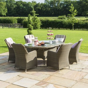 Maze Rattan Garden Furniture Winchester 6 Seat Oval Ice Bucket Dining Set with Venice Chairs & Lazy Susan 