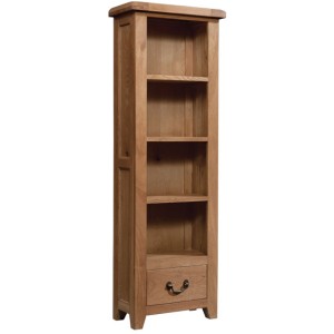 Somerset Rustic Oak Furniture Tall Narrow 1 Drawer Bookcase