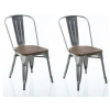 Fusion Metal Furniture  Antique Gun Metal Dining Chair With Wood Seat (Pair) C001105UK