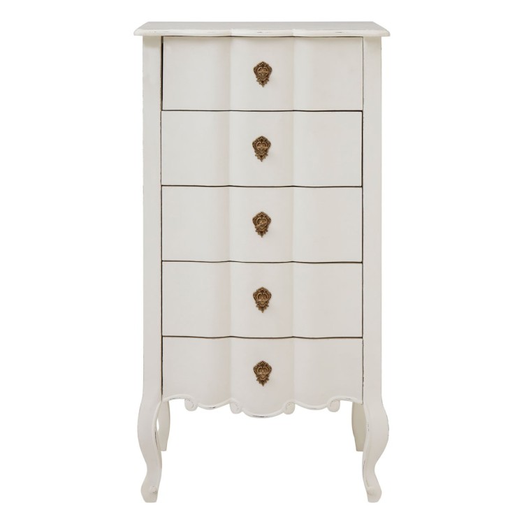Loire Painted Furniture White 5 Drawer Tall Chest of Drawers 5502131