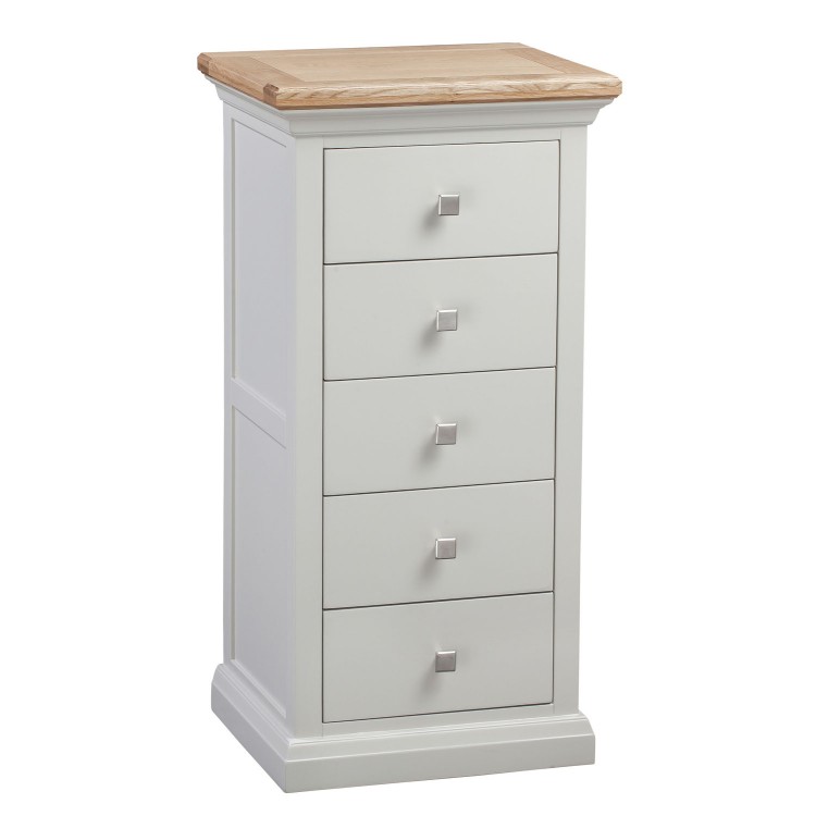 Cotswold Solid Oak Cream Painted Furniture Tallboy Chest of 5 Drawers