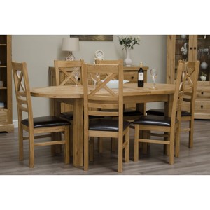 Deluxe Solid Oak Furniture X Leg Oval Dining Table 