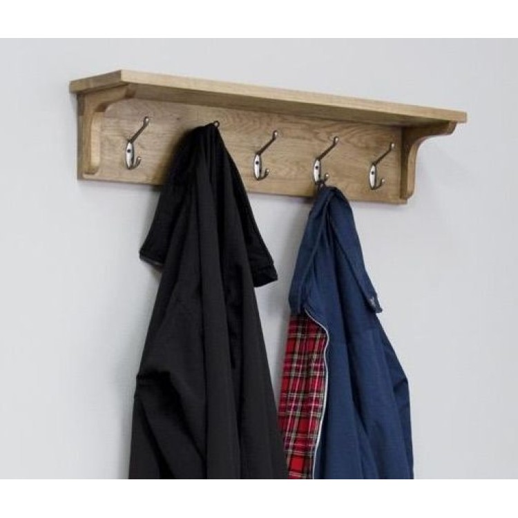Rustic Solid Oak Furniture Wall Coat Rack with 5 Pegs