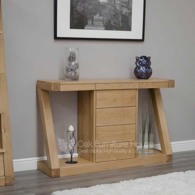Z Solid Oak Furniture Wide Drawer Console Table