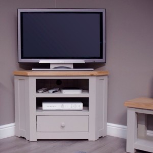 Diamond Oak Top Grey Painted Furniture Corner TV Cabinet