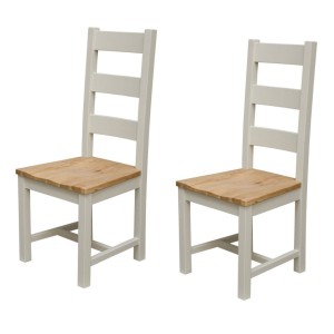 Deluxe Solid Oak Grey Painted Furniture Ladder Back Dining Chair (Pair)