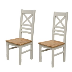 Deluxe Solid Oak Grey Painted Furniture Cross Back Dining Chair (Pair)  