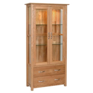 Devonshire New Oak Furniture 2 Door 2 Drawer Display Cabinet