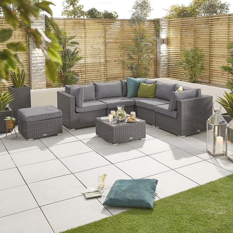 Nova Garden Furniture Chelsea Slate Grey Rattan Corner Sofa Set With Coffee Table Oak Furniture House