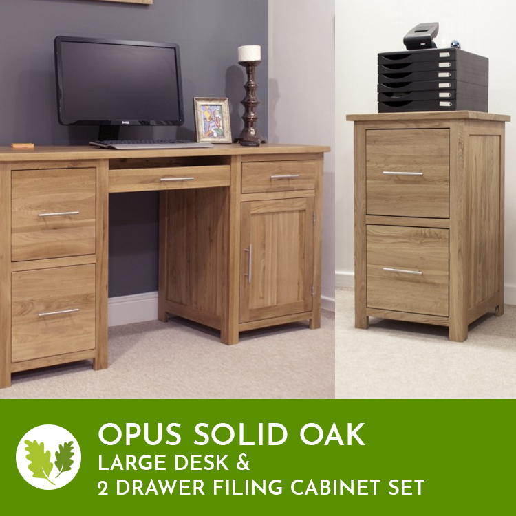 Opus Solid Oak Large Computer Desk Filing Cabinet Set Oak Furniture House